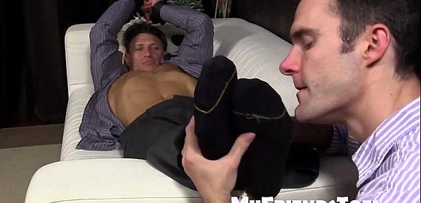  Bryce Evans is tied up and has his toes licked on the couch